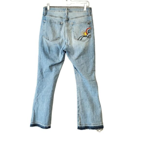 MM Vintage Women's Flare Raw Hem Embroidered Rocket Ship Sun Rainbow Jeans 29 - Picture 2 of 11